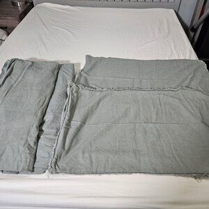 Casaluna Duvet Cover Set King Linen Blend Fringe Sage Green 3pc Zipper Shams
